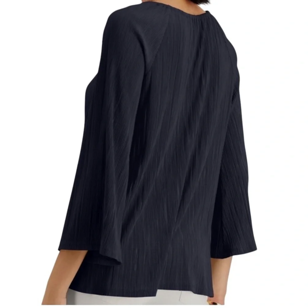 Michael Kors Womens Blue Keyhole Peasant Top L - Picture 2 of 6